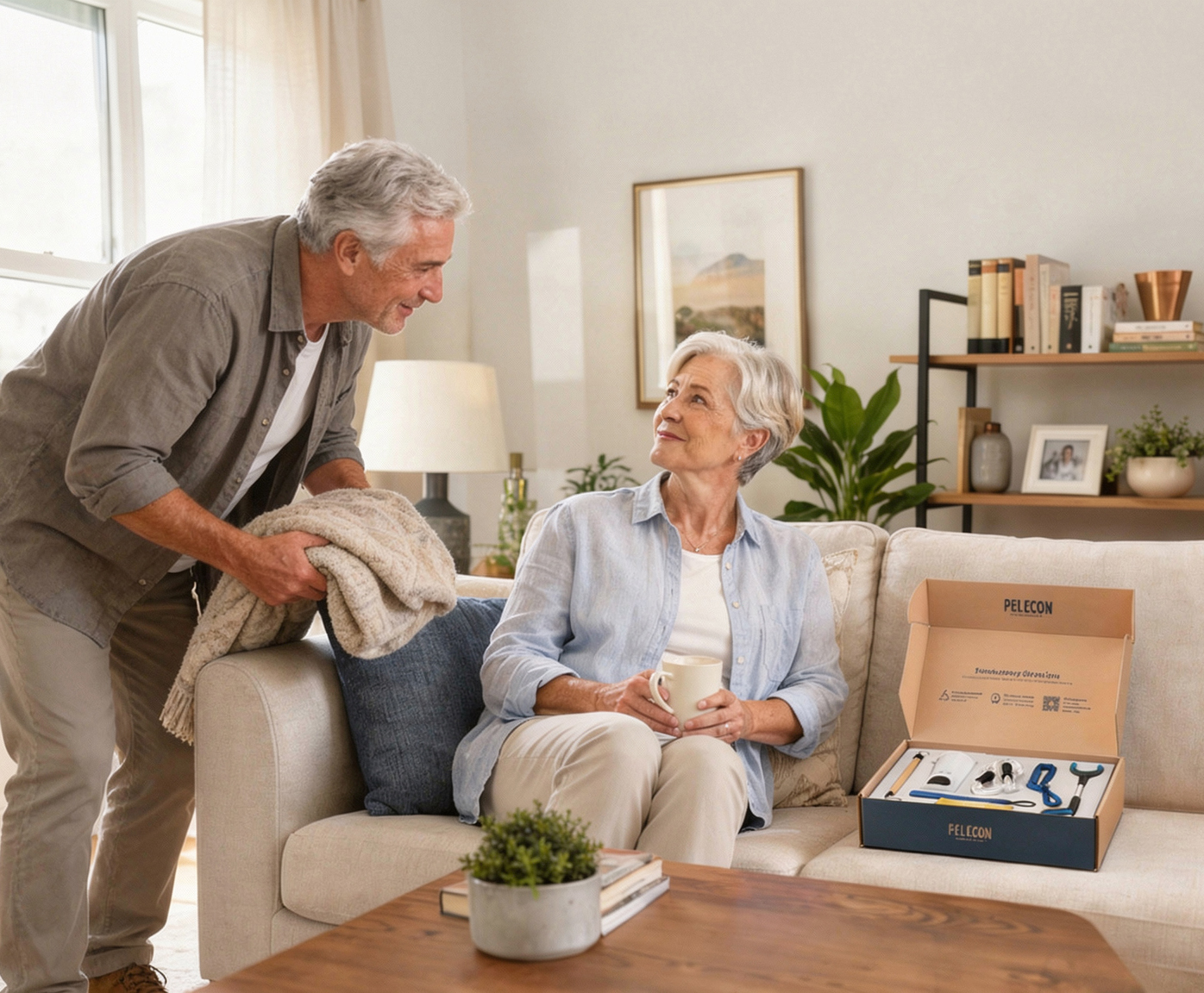 Woman relaxing at home with her Pelegon Hip Replacement Recovery Kit